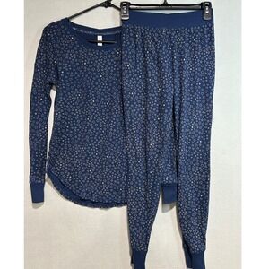 Gillian & O'Malley‎ Pajama Set Women XS Navy Blue Gold Star Waffle Knit Thermal
